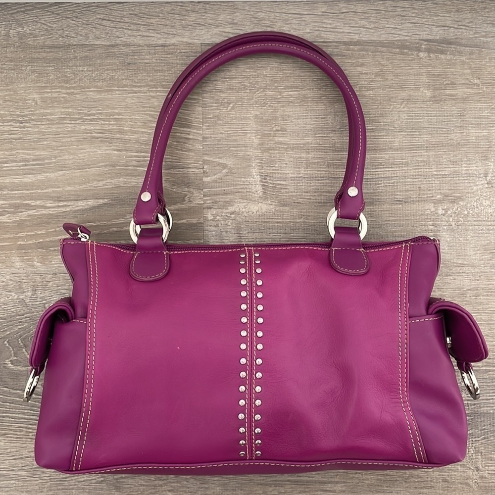 Fuchsia Stud-Accent Shoulder Bag with Double Handles